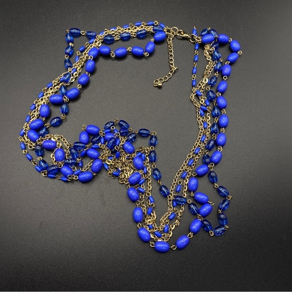 Cobalt Blue Acrylic Beads & Gold Chain Long Necklace - Picture 9 of 9
